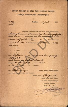 Surat ketetapan di atas hak rumah dengan haknya menempati pekarangan dari Pemerintah di Kadipaten...