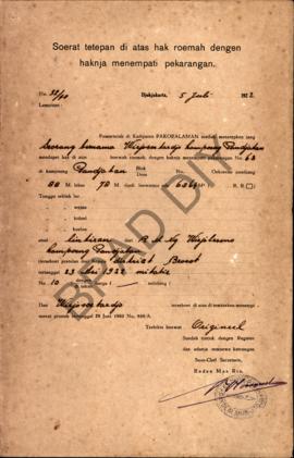 Surat ketetapan di atas hak rumah dengan haknya menempati pekarangan dari Pemerintah di Kadipaten...