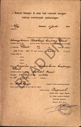 Surat ketetapan di atas hak rumah dengan haknya menempati pekarangan dari Pemerintah di Kadipaten...