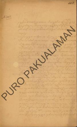 Surat dari Bupati Adikarta, Tumenggung Sasradigdaya kepada Ki Lurah Bendara Rahaden Mas Tumenggun...