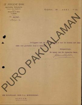 Surat dari Agen Bank Jawa kepada P.A Notodierodjo No.83/247 perihal penawaran konsep dari surat k...
