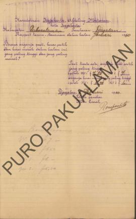 Laporan keterangan harga padi, beras putih, beras merah dalam bulan Januari 1910 di Kabupaten Pak...