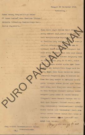 Laporan dari Wongsodiwrjo Pemerintah Kulon Progo Resident Jogjakarta untuk yang memeriksa Panewoe...
