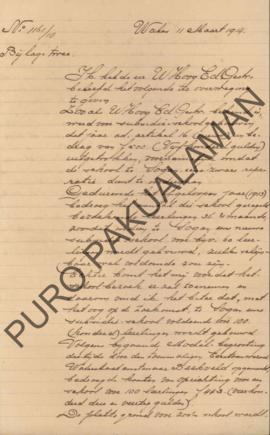 Surat dari Assisten Residen Kulon Progo kepada Kepala Pakualaman, perihal anggaran pemerintah dar...