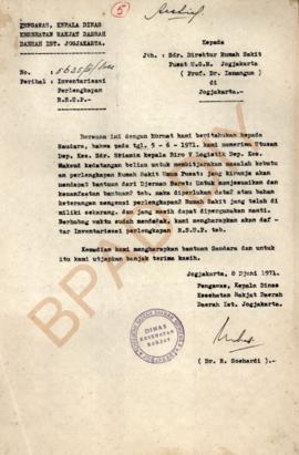 Surat dari Pengawas, Kepala Dinas Kesehatan Rakyat DIY kepada Direktur Rumah Sakit Pusat UGM Yogy...