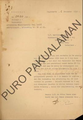 Surat dari Kepala Paku Alaman kepada N.V Martinus Nijhoff’s No.5800/50, perihal perhitungan dari ...