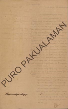 Surat dari Regent Patih Raden Mas Toemenggong kepada Residen Yogyakarta No.3321/11, perihal adany...