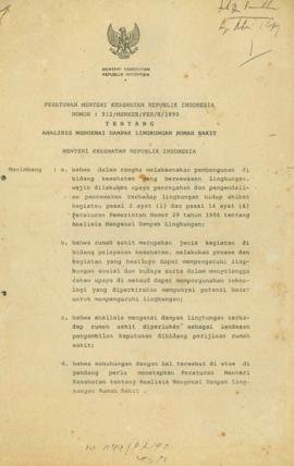 Peraturan Menteri Kesehatan RI Nomor : 512/menkes/per/X/1990 tentang analisis mengenai dampak lin...