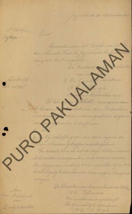 Konsep surat dari Pemerintah Daerah kepada Residen Jogjakarta perihal pemberian pembahasan masala...
