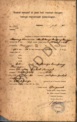 Surat ketetapan di atas hak rumah dengan haknya menempati pekarangan dari Pemerintah di Kadipaten...