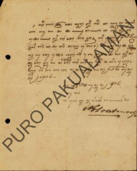 Surat Raden Mas Kapitin Harya Nata Atmaja perihal penerimaan uang sebesar f. 35, uang (belanja) y...