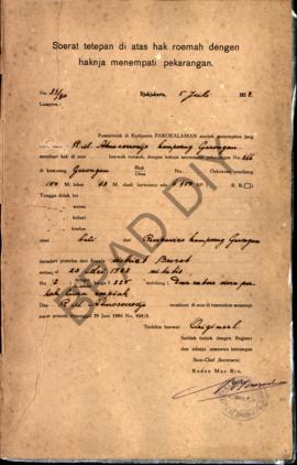 Surat ketetapan di atas hak rumah dengan haknya menempati pekarangan dari Pemerintah di Kadipaten...