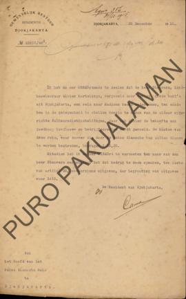 Surat dari Residen Yogyakarta kepada Kepala Paku Alaman No.15557/49  perihal perjalanan ke Madiun...