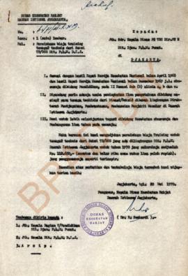 Surat dari Pengawas, Kepala Dinas Kesehatan Rakyat DIY kepada Kepala Dinas P2 TBC Dir P2E Ditjen ...