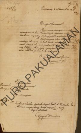 Surat dari Administrasi District Galur kepada Panewu District Galur perihal pemecatan Bekel Reses...