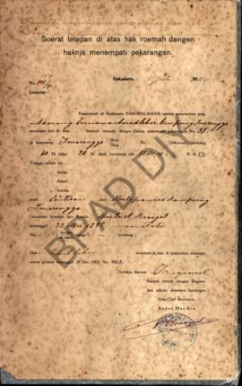 Surat ketetapan di atas hak rumah dengan haknya menempati pekarangan dari Pemerintah di Kadipaten...