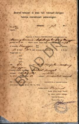 Surat ketetapan di atas hak rumah dengan haknya menempati pekarangan dari Pemerintah di Kadipaten...