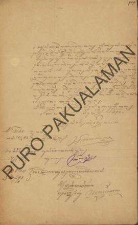 Surat dari Demang Puisi Pancakarsa kepada Parentah Onderdhistrik Kemantren di Gesikan, perihal la...