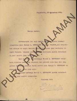 Surat selebaran mengenai konsep pendirian asrama untuk anak yang belajar di Belanda dari Tuan Heu...