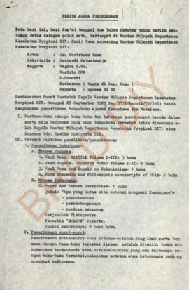 Berita Acara Pemeriksaan Buku-buku Ajaran Komunisme dan Marxisme oleh Team Secrening Kantor Wilay...