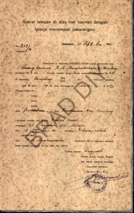 Surat ketetapan di atas hak rumah dengan haknya menempati pekarangan dari Pemerintah di Kadipaten...