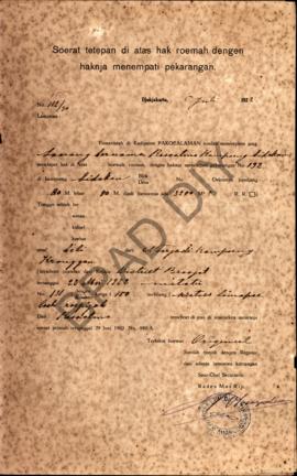 Surat ketetapan di atas hak rumah dengan haknya menempati pekarangan dari Pemerintah di Kadipaten...