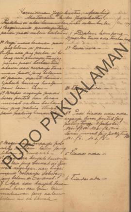 Laporan tanaman padi dalam bulan Juni 1909 Kabupaten Pakualaman bagian Mataram Panekaran Jagalan