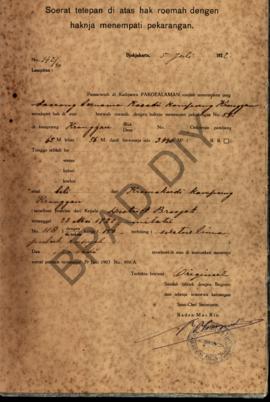 Surat ketetapan di atas hak rumah dengan haknya menempati pekarangan dari Pemerintah di Kadipaten...