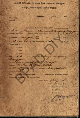 Surat ketetapan di atas hak rumah dengan haknya menempati pekarangan dari Pemerintah di Kadipaten...