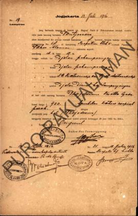Surat izin dari Regent Patih Pakualaman memberikan izin kepada Pontjasoediro di Kampung Kapatiyan...