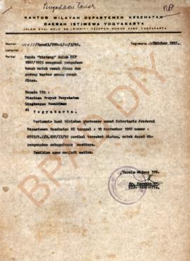 Surat dari Kanwil Departemen Kesehatan DIY kepada Pimpro Penyehatan Lingkungan Pemukiman DIY Nomo...