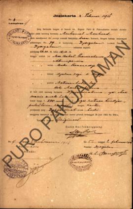 Surat dari Regent Patih Pakualaman memberikan izin kepada Moehamat Mashoed di Kampung Jagalan yan...