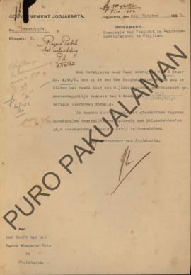 Surat dari Gubernur Jogjakarta untuk Paku Alam di Jogjakarta, perihal Komisi Pengawas di Sekolah ...