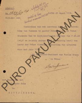 Surat dari Asisten Resident van Koelon Progo di Wates kepada Kepala Pakualaman di Djogjakarta, pe...