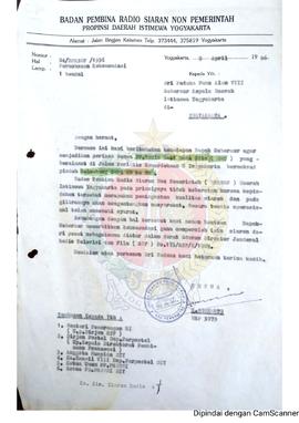 Surat dari Ketua Badan Pembina Radio Siaran Non Pemerintah Provinsi Daerah Istimewa Yogyakarta ke...