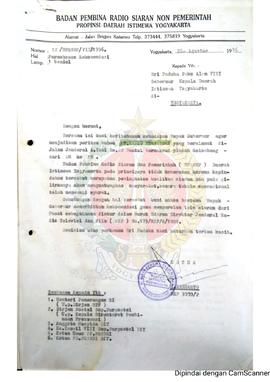 Surat dari Ketua Badan Pembina Radio Siaran Non Pemerintah Provinsi Daerah Istimewa Yogyakarta ke...