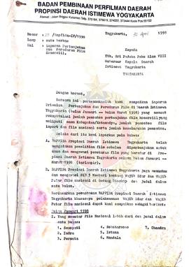Bendel Laporan Pertunjukan dan Peredaran Film Komersil di Provinsi Daerah Istimewa Yogyakarta.