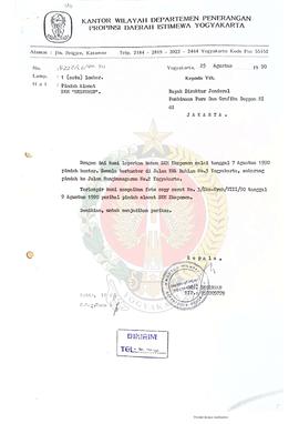Surat dari Kepala Kantor Wilayah Departemen Penerangan Daerah Istimewa Yogyakarta kepada Direktur...