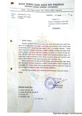 Surat dari Ketua Badan Pembina Radio Siaran Non Pemerintah Provinsi Daerah Istimewa Yogyakarta ke...