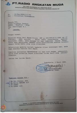 Berkas surat perihal penyelesaian masalah PT. Radio Angkatan Muda dengan melakukan perubahan nama...