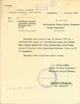 Kesediaan menjadi pelindung panitia Muktamar IDI ke-15 Ikatan Dokter Indonesia Cabang Yogyakarta
