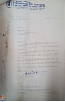 Surat dari Ketua Pengurus Daerah Persatuan Radio Siaran Swasta Nasional Indonesia Provinsi Daerah...