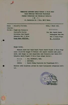 Pengiriman   Personalia   Panitia/Tim   Penilai   Perlombaan   Desa Tingkat Kabupaten Dati II Kul...