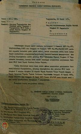 Surat dari Gubernur Kepala Daerah Istimewa Yogyakarta untuk Walikota Kepala Dati II Yogyakarta No...