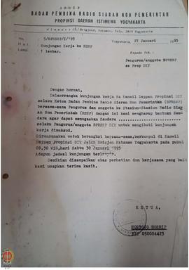 Surat dari Ketua Badan Pembina Radio Siaran Non Pemerintah Provinsi Daerah Istimewa Yogyakarta ke...