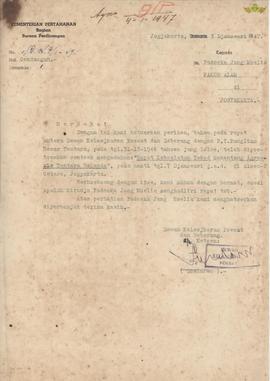 Dewan Kelasjkaran Pusat dan Seberang kepada Paku Alam VIII, tanggal   3 Januari 1947, perihal Pen...