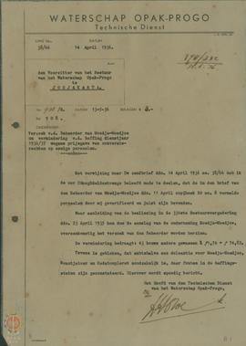 Surat dari Dinas Teknis Waterschap “Opak-Progo” kepada Voorzitter van Het Bestuur Waterschap “Opa...