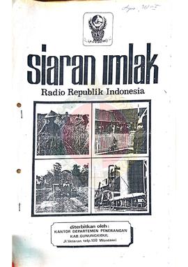 Siaran Imlak Radio Republik Indonesia diterbitkan oleh Kantor Departemen Penerangan Kabupaten Gun...