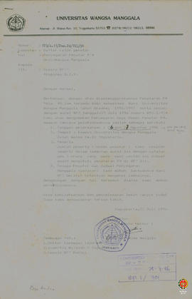Surat dari Rektor Universitas Wangsa Manggala kepada Kepala BP-7 Prop. DIY perihal Penyelenggaraa...