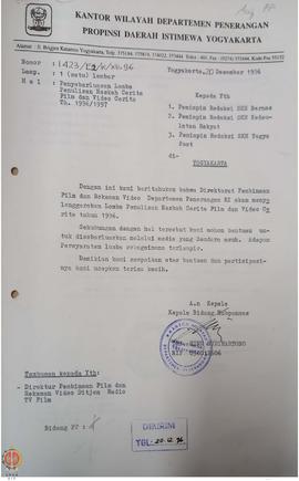 Surat dari Kepala Bidang Hubpenmas Kantor Wilayah Departemen Penerangan Daerah Istimewa Yogyakart...